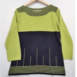 NY Collection Lime Green and Black Striped Color Block‎ Womens Sweater Size L